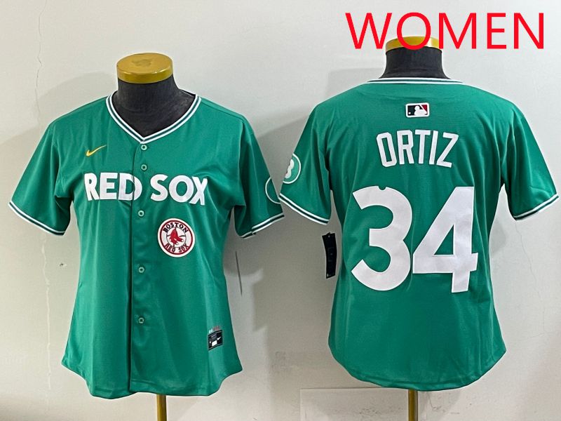 Women 2025 Boston Red Sox #34 Ortiz Dark Green Joint Name Nike MLB Jersey style 10->women mlb jersey->Women Jersey
